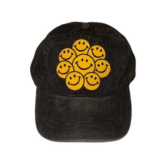 Accessories - Grey Baseball Hat W/ Smiley Faces Patch